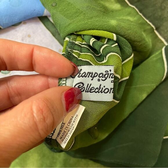 Champagne Collection by All That Glitters Silk One Size Blue and Green Top - Picture 8 of 11